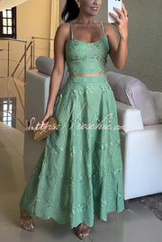 Floral Embroidery Smocked Tank Top and Maxi Skirt Set