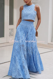 Embroidered Lace Crop Tank Top for Vacation & Party Wear