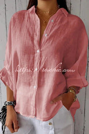 Linen Blend Tie-Back Loose Shirt Top | 3/4 Sleeve