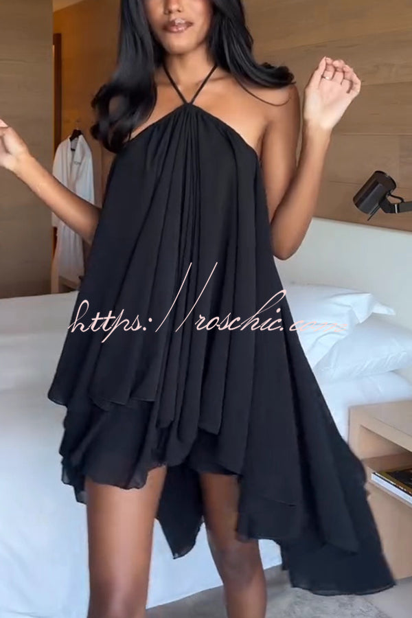 Chiffon Halter Backless Mini Dress – Solid Color