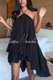 Chiffon Halter Backless Mini Dress – Solid Color