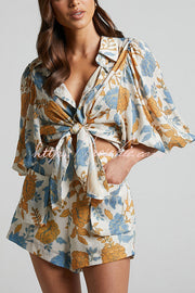 Floral Oversized Blouse, Cami Bra & Shorts 3-Piece Set