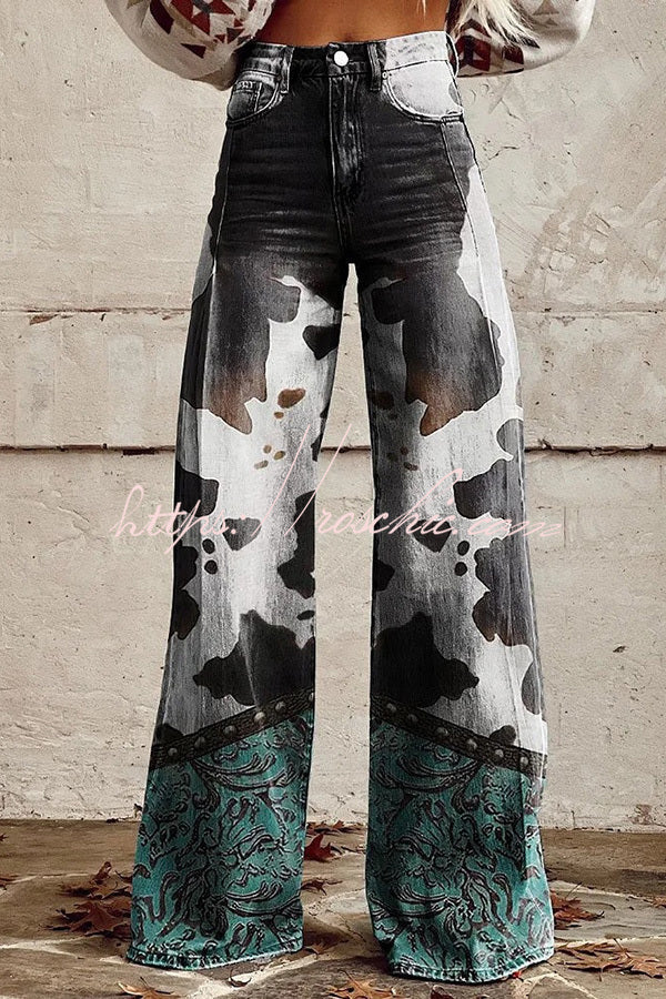 Pantalon large imprimé avec poche boutonnée – Coupe ample