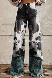 Pantalon large imprimé avec poche boutonnée – Coupe ample