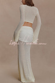 Knit Crop Top & Maxi Skirt Set with Hardware Detail