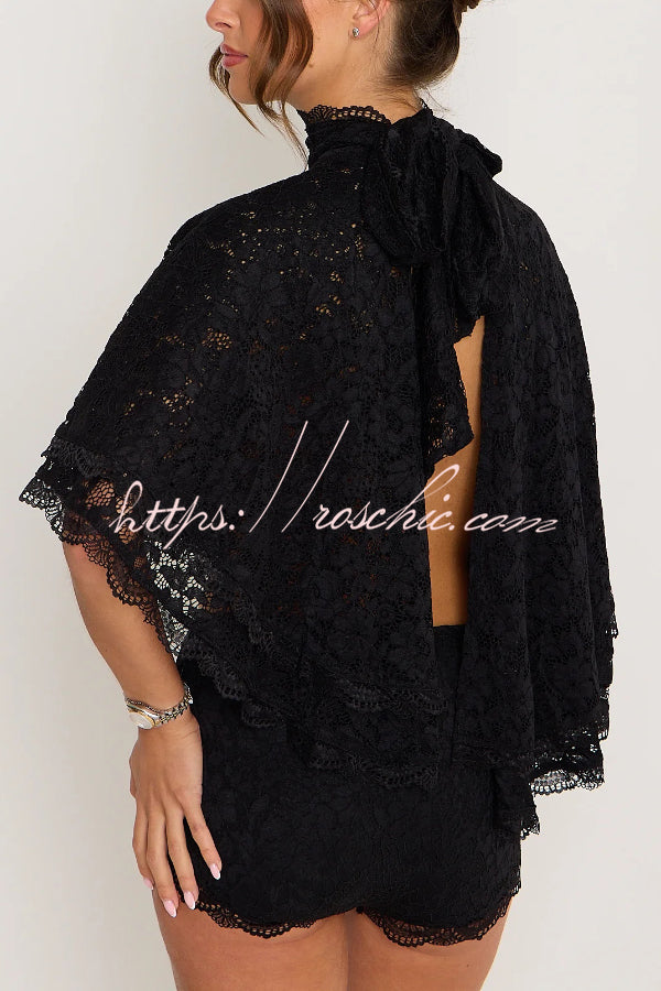 Lace Openwork Batwing Top & Slim Shorts Set – Vacation