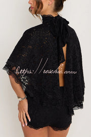 Lace Openwork Batwing Top & Slim Shorts Set – Vacation