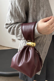 Retro Pleated Bucket Bag with Zipper Closure