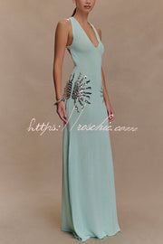 Sequin Knit Maxi Dress with Open Cross-Strap Back