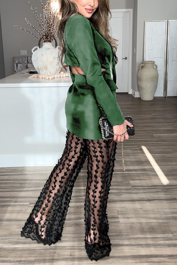 Women's Backless Lapel Blazer – Loose Fit Long Sleeve Coat