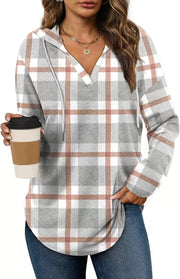 Women's Plaid Hoodie Tunic – Oversized Pullover Sweatshirt