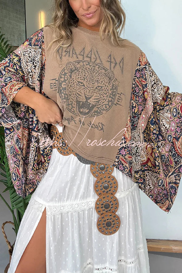 Ethnic Print Batwing Sleeve Loose Top | One Size