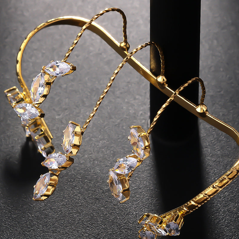 Leaf Shape Zirconia Adjustable Bracelet with Rhinestone Inlay