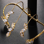 Leaf Shape Zirconia Adjustable Bracelet with Rhinestone Inlay