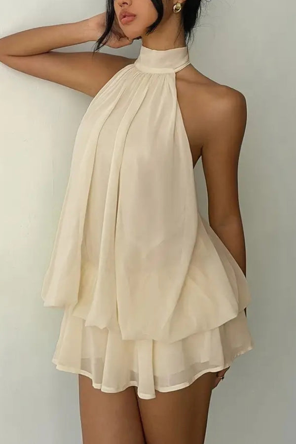 Chiffon Halter Neck Backless Mini Dress | Vacation Style