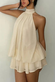 Chiffon Halter Neck Backless Mini Dress | Vacation Style