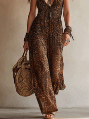 Leopard Print Halter Wide-Leg Jumpsuit – Boho Flowy Fit