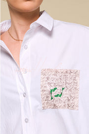 Graphic Patch Pocket Statement Blouse – Loose Fit