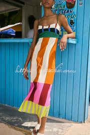 Linen Blend Color Block Slip Maxi Dress for Vacation