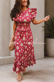 Printed Flutter Sleeve Smocked Top & Maxi Skirt Set