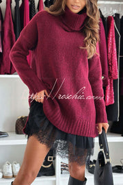 Women's Knit Turtleneck Sweater – Relaxed Loose Fit