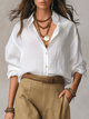 Women's Linen Long Sleeve Blouse in White – Relaxed Boho Fit