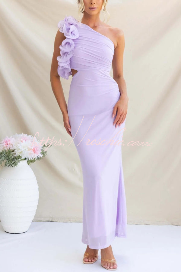 One-Shoulder Mesh Maxi Dress – Slim Fit Party Dress