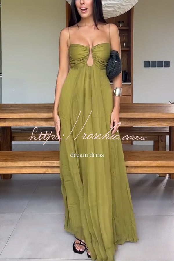Metal Hollow Back Smocked Maxi Slip Dress – Vacation Style