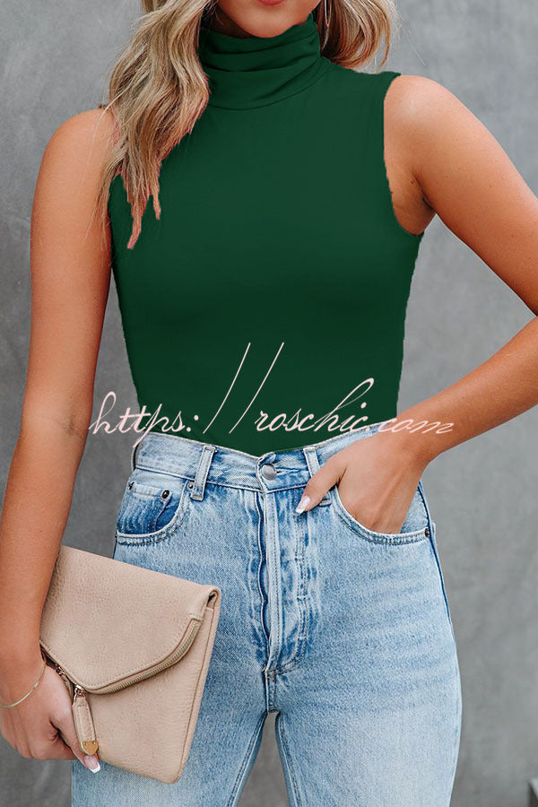 Seamless Turtleneck Tank Top – Regular Fit Casual Sleeveless
