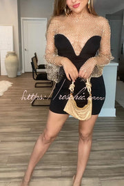 Diamond Mesh Bell Sleeve Top with Boat Neck
