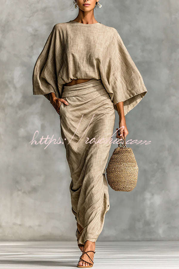 Linen Blend Batwing Sleeve Top & Maxi Skirt Set