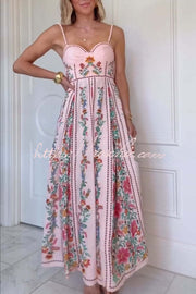 Linen Blend Maxi Dress with Sweetheart Neck & Beaded Straps