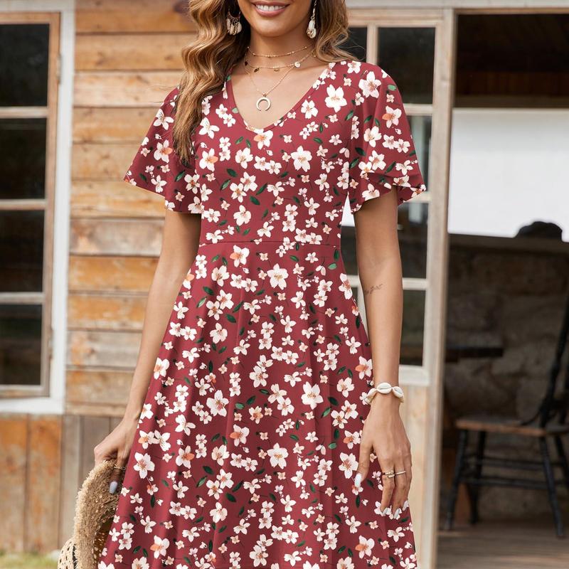 ZEAGOO Women's Summer Dress Casual Swing Floral Ruffle Short Sleeve Sundresses Beach Mini A-line Shift Dress with Pockets summerwins