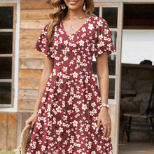 Duniii Floral Ruffle-Sleeve Swing Mini Dress with Pockets