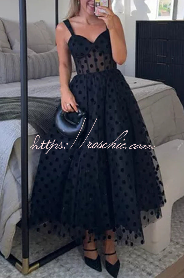 Tulle Polka Dot Sweetheart Bustier A-Line Midi Dress