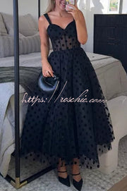 Tulle Polka Dot Sweetheart Bustier A-Line Midi Dress