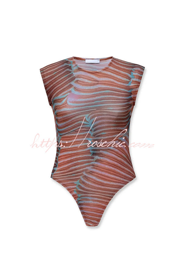 Mesh Print Bodysuit & High-Rise Maxi Skirt Set | Vacation