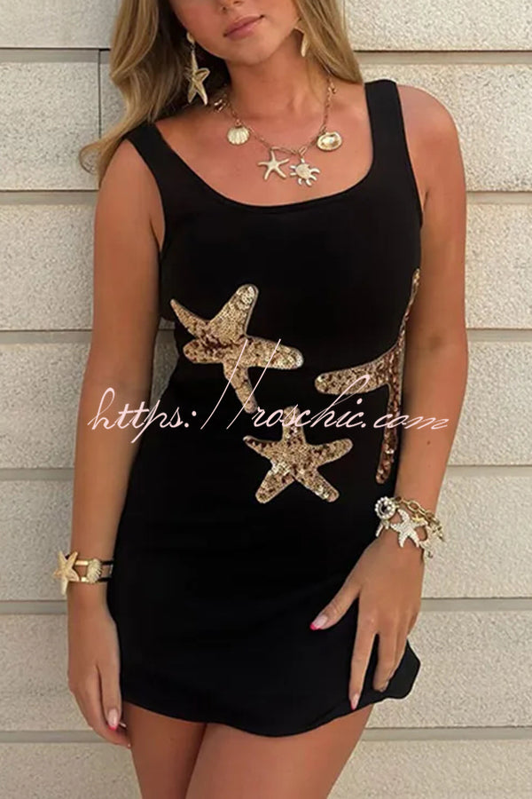Starfish Sequin Wave Hem Stretch Mini Dress