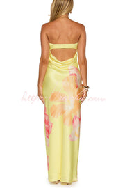 Robe longue à épaules dénudées et imprimé floral pour les vacances