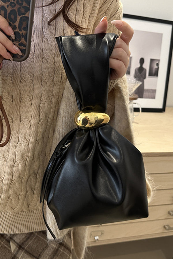 Retro Pleated Bucket Bag with Zipper Closure