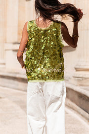 Sequin Sleeveless Vest Top | Loose Fit Round Neck