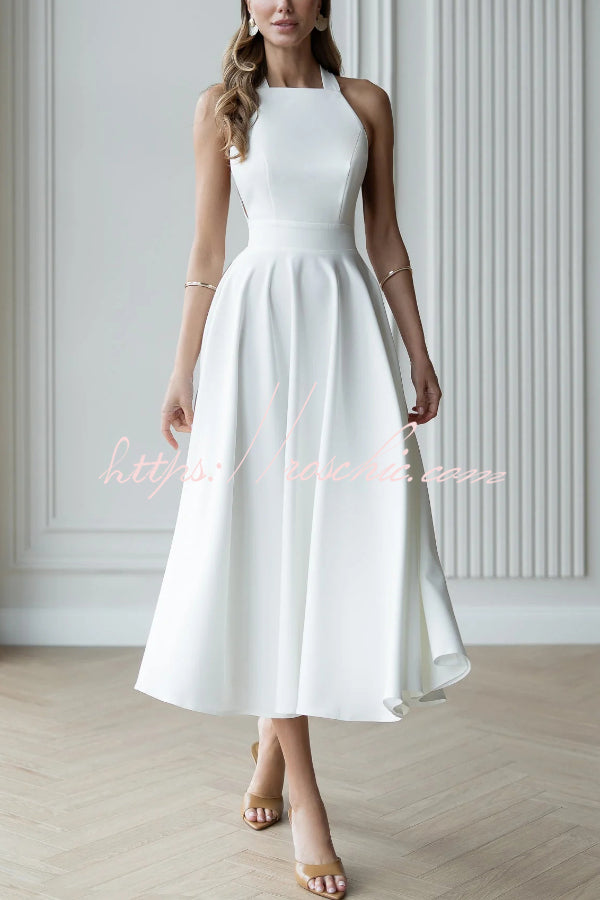Robe midi avec nœud papillon et col licou – Style cintrant la taille