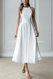 Robe midi avec nœud papillon et col licou – Style cintrant la taille