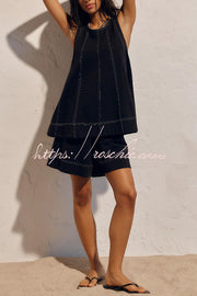 Women's Denim Sleeveless Top & Shorts Set – Loose Fit