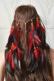 Bohemian Handwoven Rope & Wood Bead Feather Headband