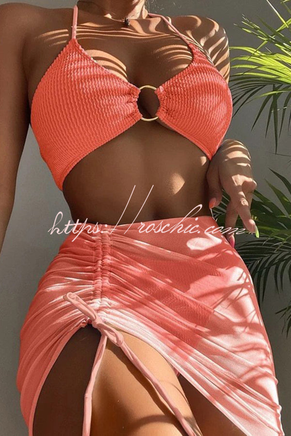 Spaghetti Strap Pleated Three-Piece Swimsuit Set