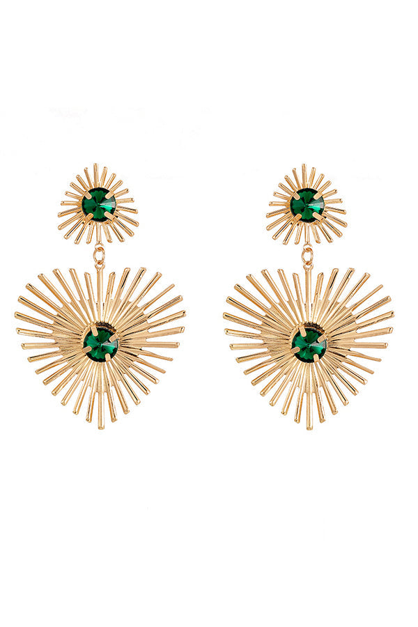 Emerald Rhinestone Line Earrings in Gold-Plated Metal