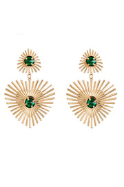 Emerald Rhinestone Line Earrings in Gold-Plated Metal