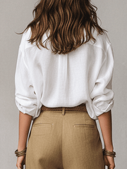 Women's Linen Long Sleeve Blouse in White – Relaxed Boho Fit