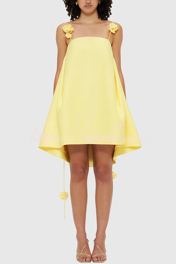 3D Rose Drape Strap A-Line Mini Dress